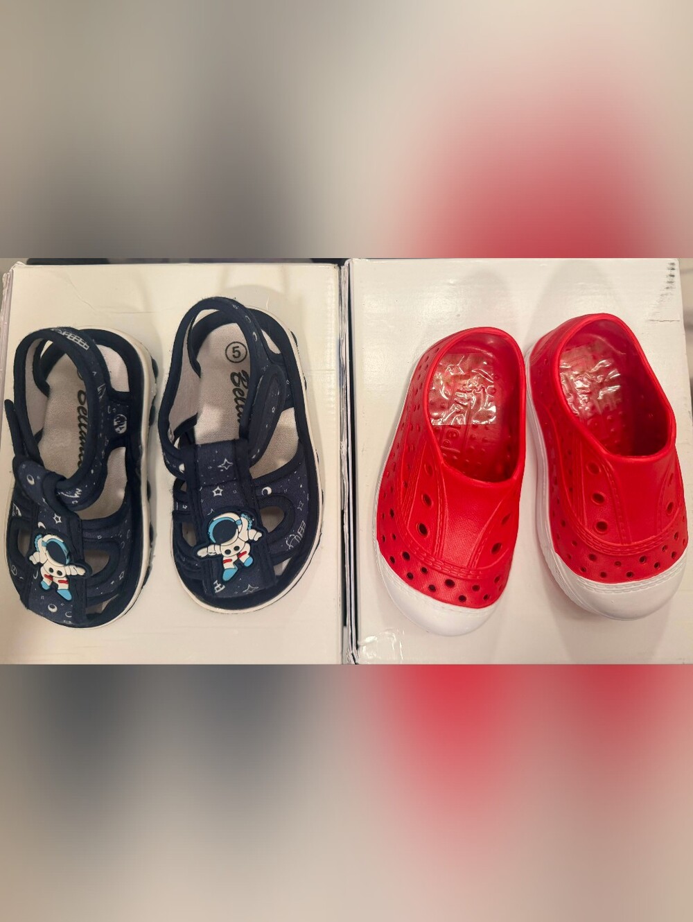 NEW 2 girls shoes Red Slip-On Water Shoes +  navy squeasky shoes SZ 5 NEVERWORN